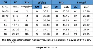 Detailed size chart for women's denim dress showing US and EU sizing from S to 3XL