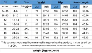 Size chart for straight leg denim pants showing EU US and international size conversion