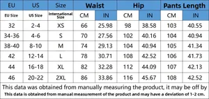 Tableau des tailles détaillé pour jeans larges à taille haute avec mesures EU et US