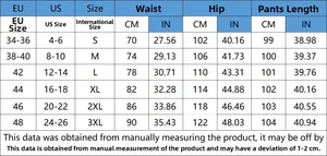 Detailed size chart for Halloween print ripped jeans including EU and US measurements