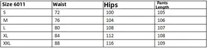 Detailed size chart for high waisted split hem jeans including waist and hip measurements