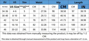 Guida alle taglie per jeans a vita alta con misure EU US e dimensioni dettagliate