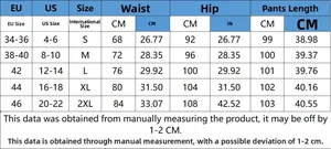Detailed size guide table for women's high waisted straight jeans with EU and US conversion