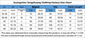 Size guide table for women's star print denim shorts showing US, EU, and CM measurements