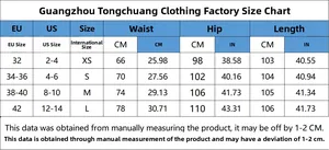 Size chart showing EU, US, and international measurements for high waist flare jeans
