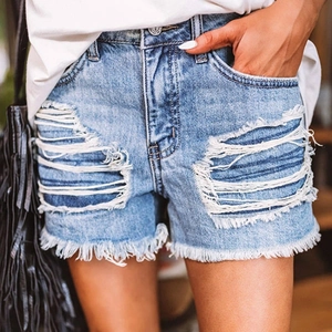 Short en Jean Taille Haute pour Femmes Avec Ourlet Effiloché Déchiré Été Délavé Décontracté Short en Jean Streetwear Jeans