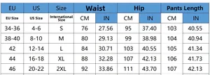Guide des tailles pour jeans évasés extensibles à taille haute, tailles du S au 2XL