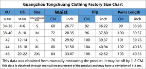 Size chart for high waisted ripped skinny jeans covering EU and US sizes from S to 2XL