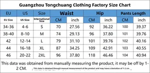 Detailed size chart for women's jeans with EU, US and international size conversion