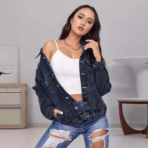 Giacca di Jeans Casual da Donna Media Lunghezza Vestibilità Larga Cappotto Denim Lavato Con Bottoni in Metallo per Streetwear