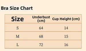 Size guide for embroidered bow bra set showing underbust and cup height measurements