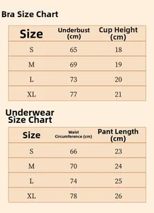 Size chart for French lace lingerie set featuring bra and panty measurements from S to XL