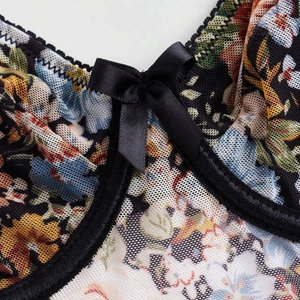 Top corset à imprimé floral sexy avec dentelle noire et nœud en satin pour femme