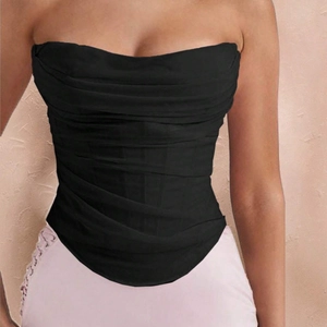 Women's Ruched Corset Tube Top Fishbone Boning V-Cut Hem Slim Fit Sexy Lingerie Style Party Social Polyester Top