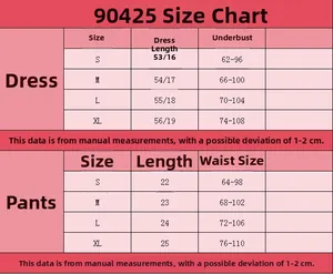 Size chart for lace lingerie set including dress and pants measurements in sizes S to XL