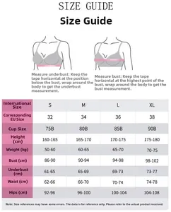 Lingerie size guide chart for women with bust and waist measurements for S-XL sizes