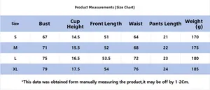 Size chart for sexy bow lingerie set showing bust waist and length measurements