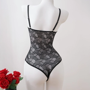 Body sexy en maille noire avec dentelle en nid d'abeille et bretelles réglables