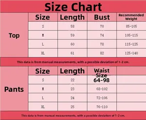 Size chart for sexy nurse cosplay costume set showing top and pants measurements