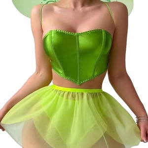 Grünes Feen-Dessous-Set mit Korsett-Oberteil, Schmetterlingsflügeln und Tüllrock