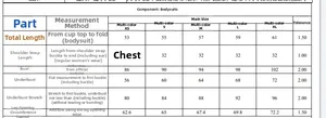 Guide des tailles de body en dentelle du XS au XL avec mesures de buste et de longueur
