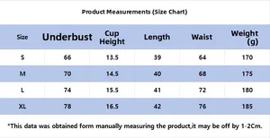Detailed size chart for Halloween witch costume including bust and waist measurements