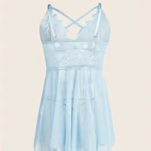 Camicia da Notte Sexy Babydoll in Rete e Pizzo per Donna Schiena Scoperta Incrociata Lingerie Top And Bottom