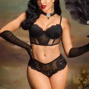 Ensemble Lingerie Femme Sexy Dentelle Soutien-Gorge Et Culotte Broderie Florale Corset Bustier Top Culotte Taille Haute