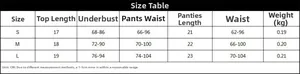 Tabella taglie dettagliata in CM per set lingerie con misure per taglie dalla S alla L