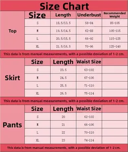 Detailed size chart for bow mesh lingerie set including top, skirt, and shorts