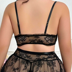 Ensemble de lingerie sexy en dentelle florale noire avec bretelles réglables et dos nu