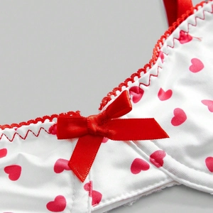 Sexy heart print bikini set with red bow detail and contrast stitching for women