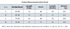 Size guide table for women's lace lingerie set showing measurements in centimeters and grams