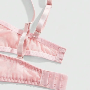 Sexy light pink mesh bra set with delicate lace detailing and adjustable straps