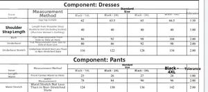 Detailed size chart for plus size satin chemise and thong set from 1XL to 4XL