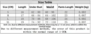 Detailed size chart for lace lingerie set including length and bust measurements