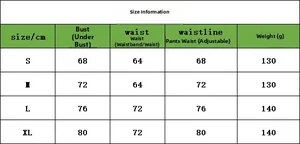 Size chart details for sexy 4-piece lingerie set showing bust and waist measurements
