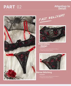 Détails de la lingerie en dentelle Halloween avec broderies d'araignées et citrouilles