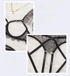 Détails de lingerie en dentelle noire avec bretelles à volants et design croisé