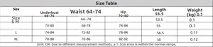 Detailed size chart for black mesh bodysuit including bust, waist, and hip measurements