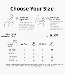 Size guide for embroidered lingerie set with upper and under bust measurement instructions