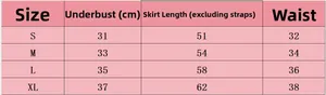 Size chart for leopard print babydoll set showing underbust, length, and waist measurements