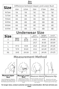 Lingerie set size guide for bras and panties with detailed measurement instructions