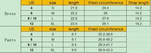 Detailed size chart for lace teddy dress set including length and waist measurements