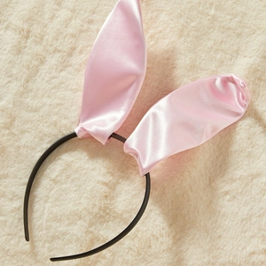 Serre-tête oreilles de lapin en satin rose sur peluche blanche pour costume mignon