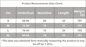 Detailed size chart for black fishnet lingerie set showing measurements from S to XL
