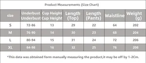 Size chart table for sexy black strapless fishnet lingerie set from size S to XL