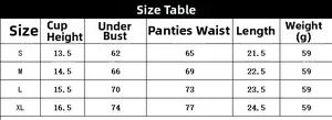 Tableau des tailles détaillé pour ensemble de lingerie en dentelle avec mesures