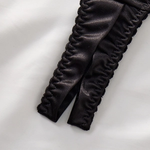 Sexy black satin bow bra suit with hollow out design and delicate lace trim details