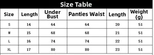 Detailed size chart for sexy petal lingerie sets including bust and waist measurements